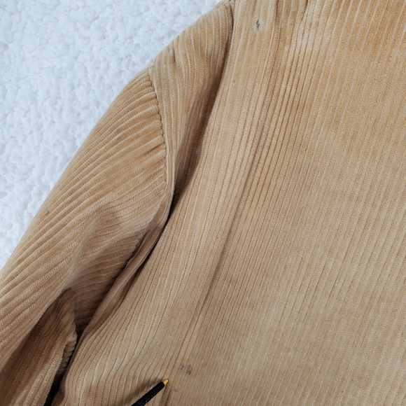 Vtg Jacket Coat Mens 44 Tan Corduroy Faux Fur Lined Zip Up Quilted Sleeves - Picture 7 of 16